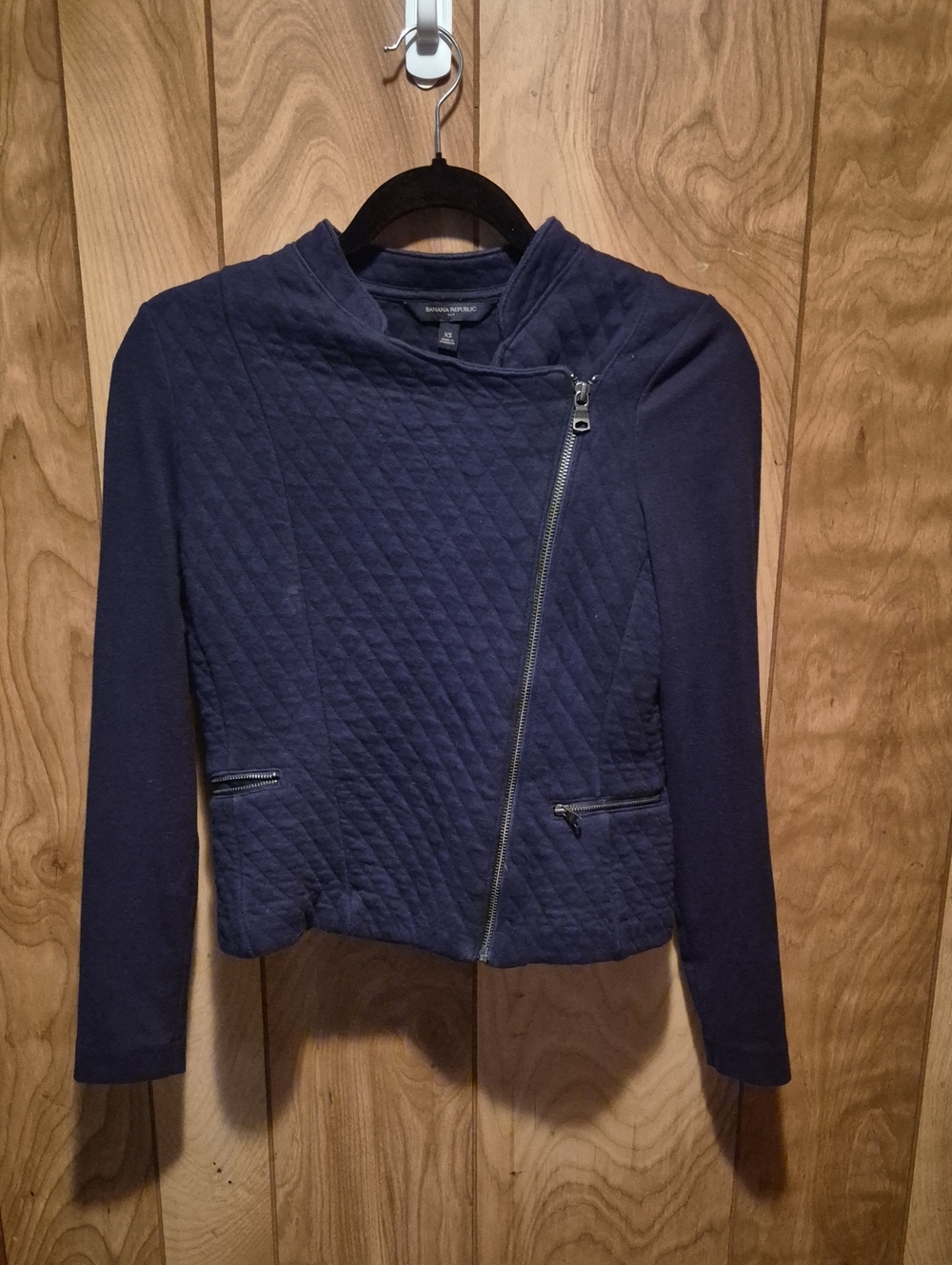 Banana Republic Navy Quilted Asymmetrical Zip Jacket